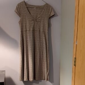 Toad&Co Taupe/tan Midi Dress V-Neck Short Sleeve- Medium